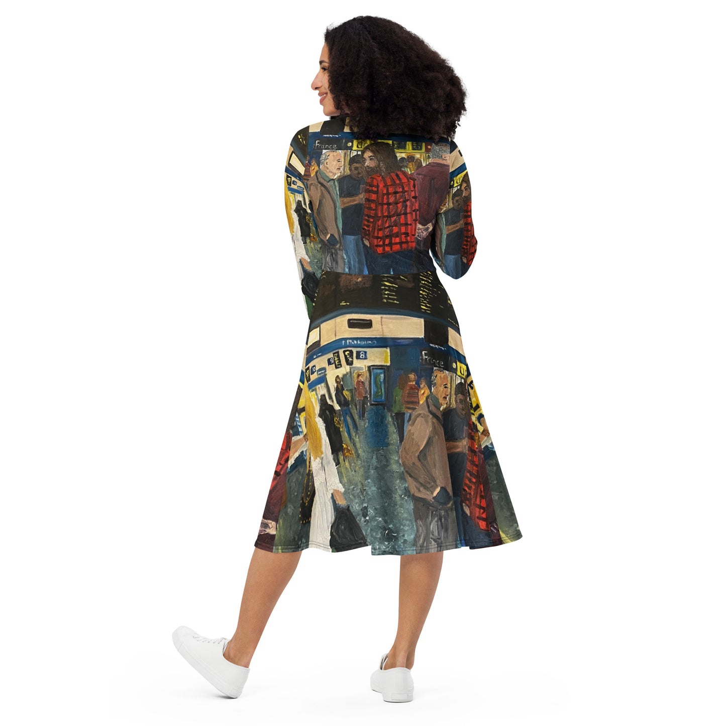 In the City - All-over print long sleeve midi dress
